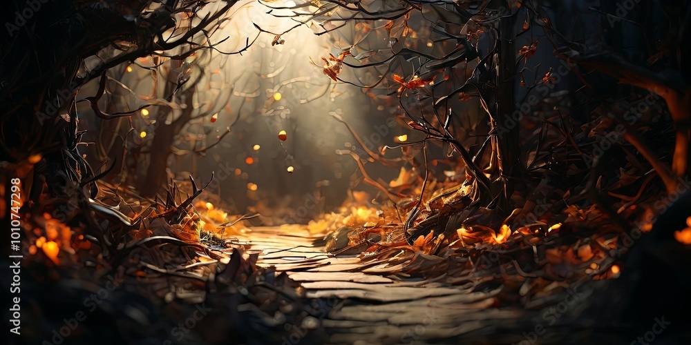 Poster A forest scene with a path through it