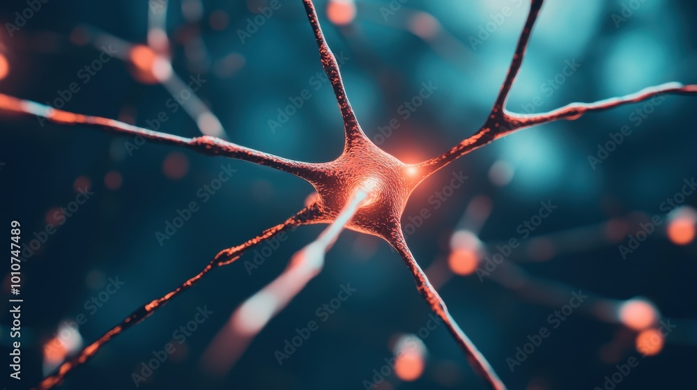 Poster a network of interconnected neurons, representing a neural network learning and processing data to m