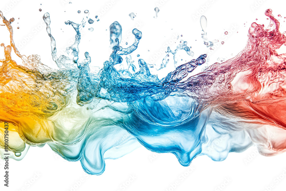 Poster colorful liquid splash, vibrant hues blending seamlessly to create a dynamic visual effect.