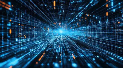 Fototapeta premium Futuristic Digital Landscape with Glowing Lights and Data Streams