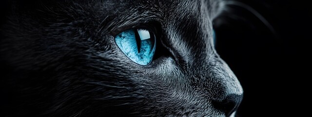 A close-up of the face and head of an extremely cute, fluffy grey cat with blue eyes