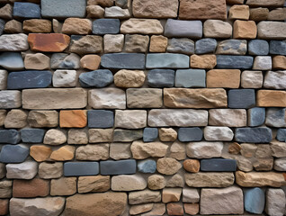 Obraz premium Highly detailed stone mosaic wall, featuring small, uneven pieces of stone in various colors and textures, creating a complex and decorative pattern