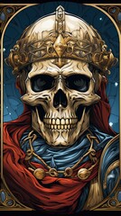 Fototapeta premium Medieval Skeleton Warrior in Armor as an Eerie Tarot Card Illustration