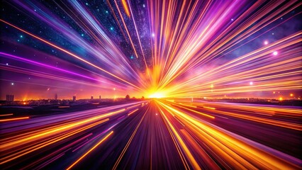 Dreamlike atmosphere emerges from swirling purple and orange light streaks, transforming abstract art into a vibrant journey that captivates the viewer&acirc;&euro;&trade;s imagination and senses.