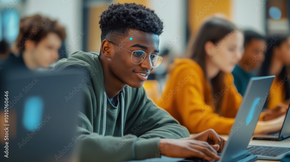 Aufkleber students interacting with an ai-driven educational platform that adapts to their learning pace.