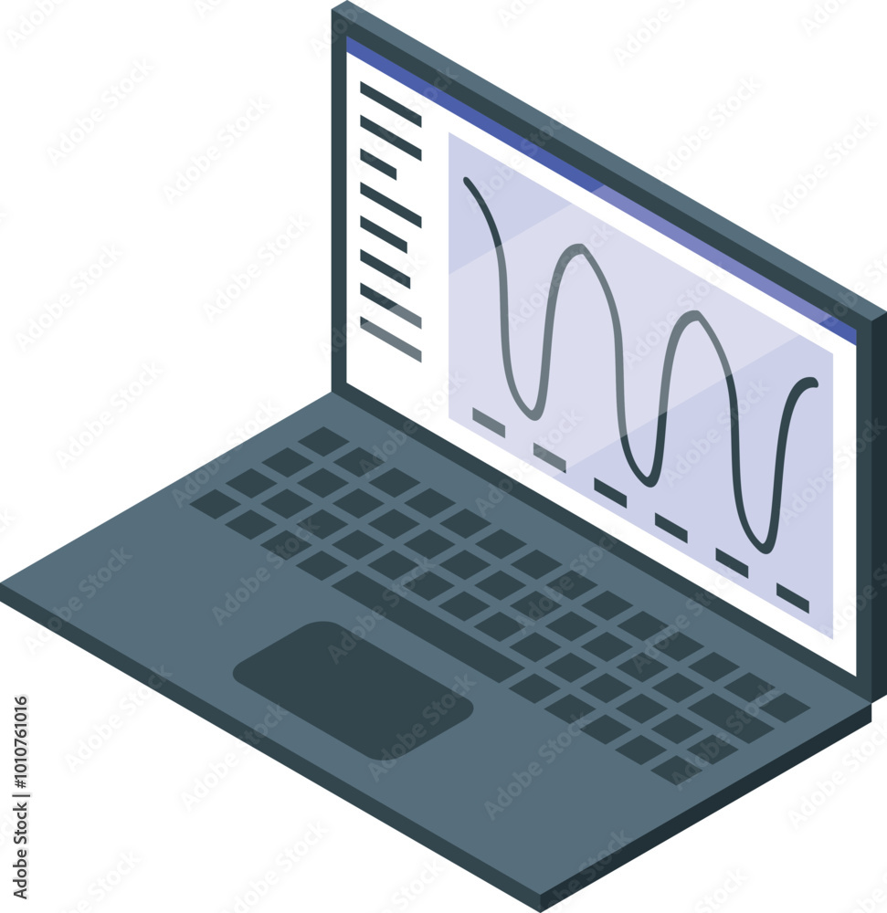 Poster gray laptop displaying a statistical graph on its screen, suggesting data analysis for business purp