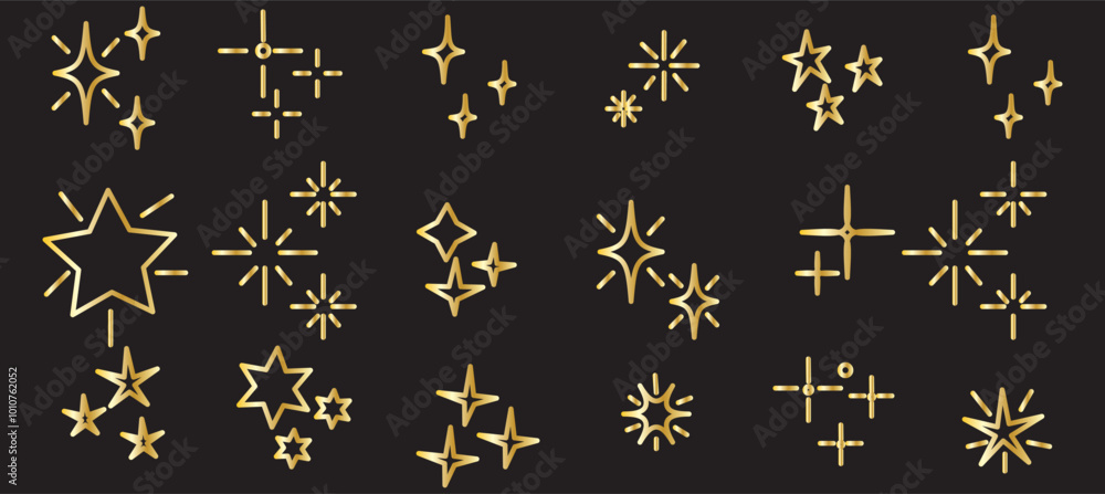 Wall mural set of twinkle stars. shiny twinkle sparks. seamless pattern with stars. yellow, orange sparkles sym