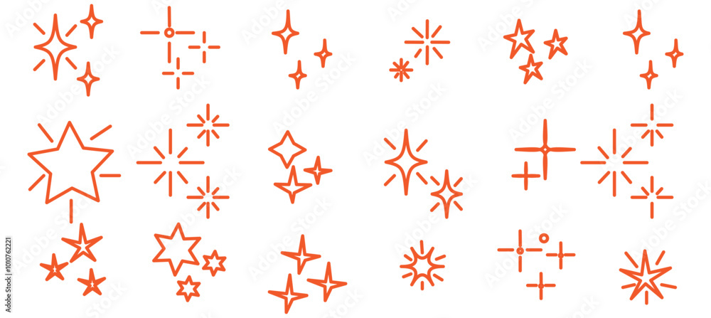 Wall mural set of twinkle stars. shiny twinkle sparks. seamless pattern with stars. yellow, orange sparkles sym