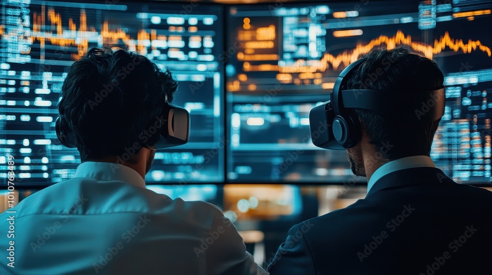 Poster analyzing financial data in a high-tech environment