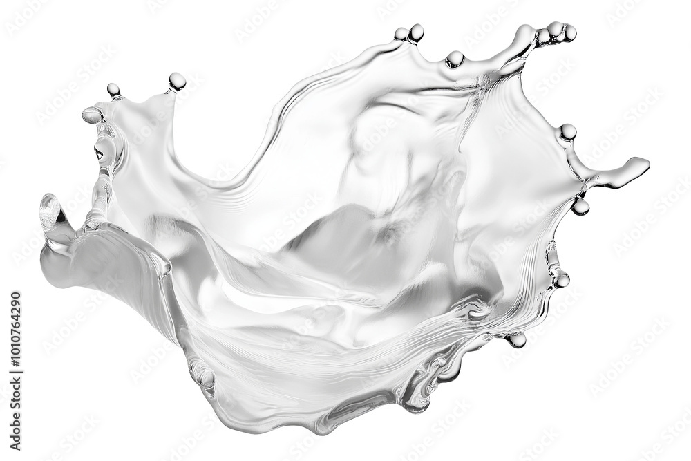 Poster liquid splash forming an artistic shape on a transparent background.