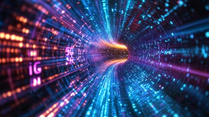 Fototapeta premium 5G technology provides super-fast internet speeds through wireless connections. It's like a digital funnel, handling huge amounts of data in the online world.