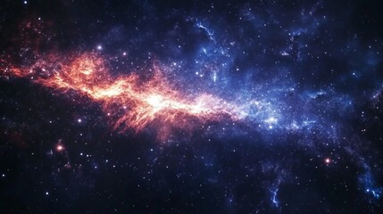Obraz premium Dark space background with twinkling stars and a glowing galaxy, creating a vast cosmic scene. 