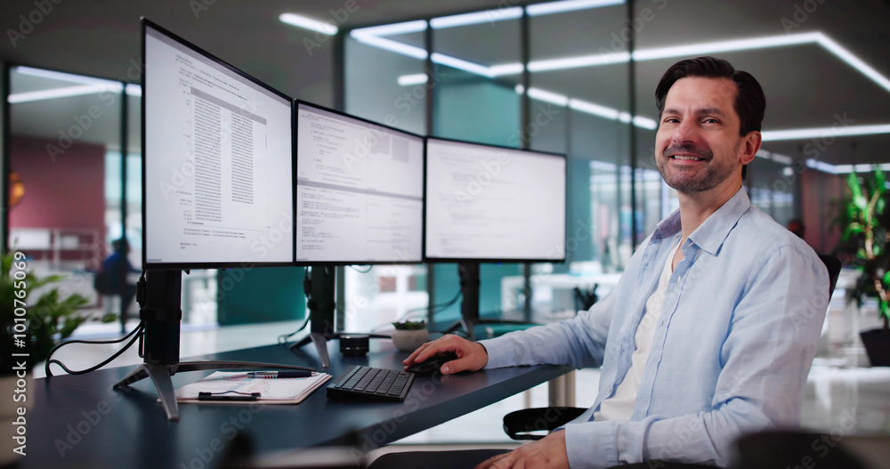 Poster Programmer Man Coding On Computer Screen