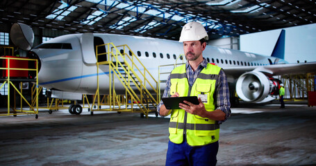Aviation Aircraft Technician Doing Safety Check