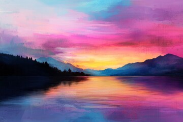 Quiet lake at sunset with beautiful colors. A person visualizes this calm scene as they prepare to sleep