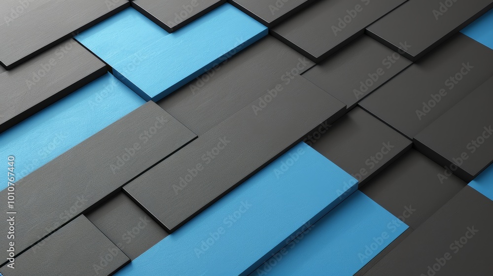 Poster Abstract geometric pattern with black and blue squares in a diagonal layout.