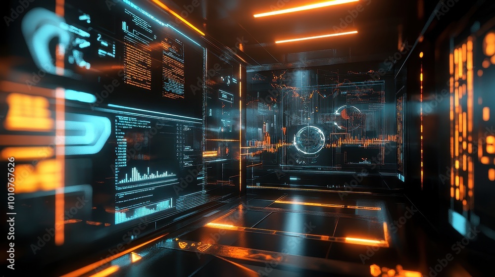 Poster futuristic cyberpunk data visualization interface