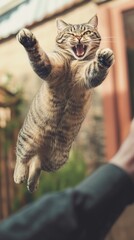 Agressive cat jumping at a person