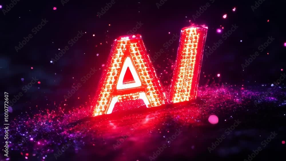 Poster neon ai logo animation with colorful particles. perfect for futuristic projects, technology videos, 