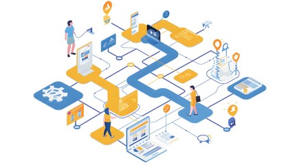  visual representation of user journey mapping, featuring a detailed map of steps and interactions a user takes to achieve a goal, highlighting touchpoints and pain points