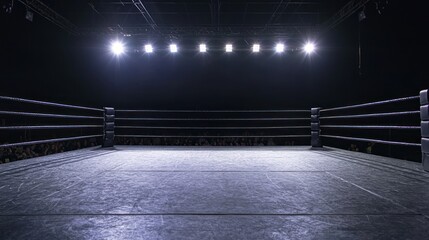 Empty wrestling ring in a clear, detailed shot, highlighting its structure and features.