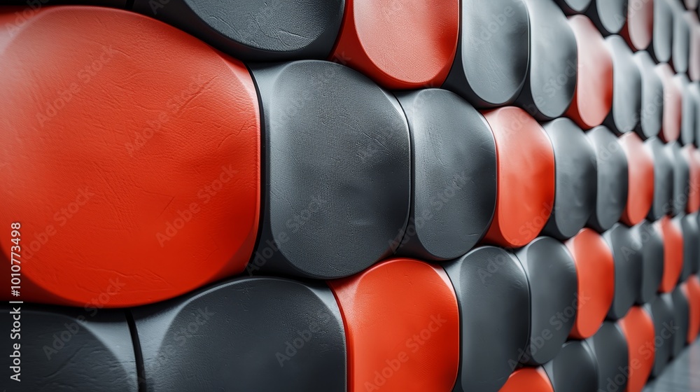 Aufkleber abstract geometric wall with black and red rounded shapes