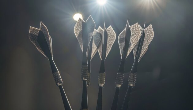 Perfect High Score Darts Shot: Three Darts Landing in Triple Twenty for a 180 Score on a Professional Sisal Steeldart Board.