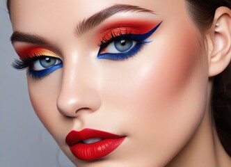 Naklejka premium A close-up profile of a female face with bold vivid makeup