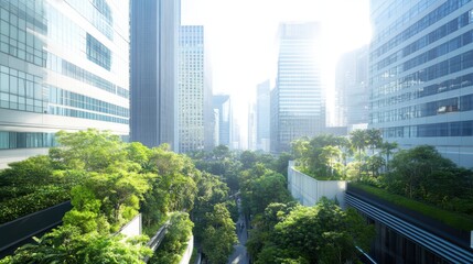 Fototapeta premium Vertical garden of a modern apartment building, covered in lush greenery with bright sunlight overhead. Urban eco-living concept.