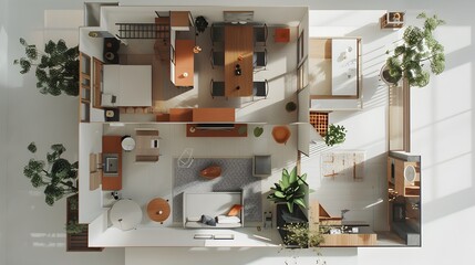 The arrangement and organization of spaces within an interior, including the placement of furniture, fixtures, and pathways to optimize functionality and flow