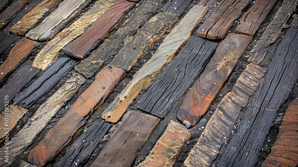 Poster close up of a textured wooden surface with a rustic and weathered finish.