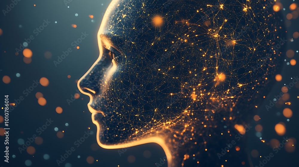 Poster luminous digital brain network with interconnected glowing neural pathways design
