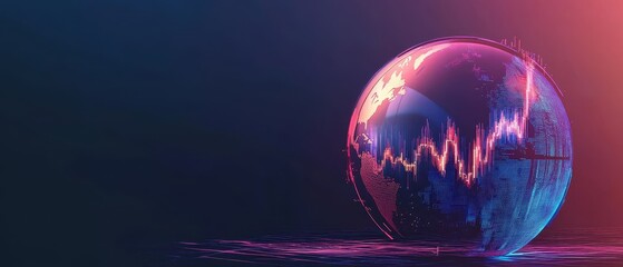 A futuristic globe with vibrant colors displaying a fluctuating graph, representing global data trends and analytics.