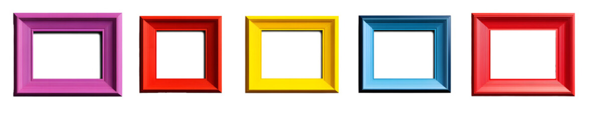 Set of modern decorative bright multi colour picture frames isolated on transparent background. 