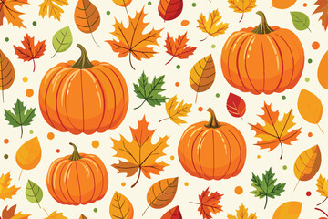 Charming Seamless Vector Pattern of Hand-Drawn Gouache Pumpkins, illustration on white background. 