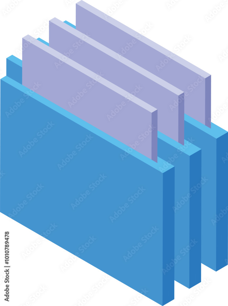 Poster three blue archive folders storing important documents in an isometric view