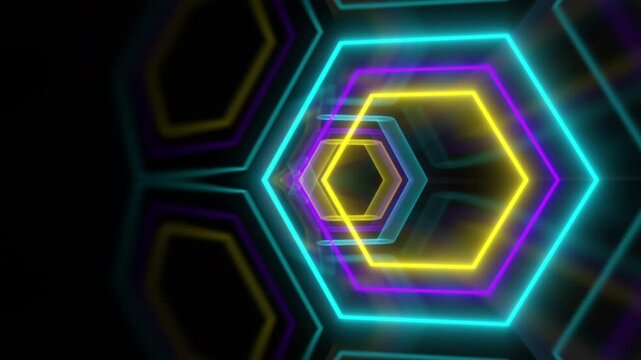 Seamless Hexagon zoom Sci Fi neon color light for logo technology 3D animation HUD