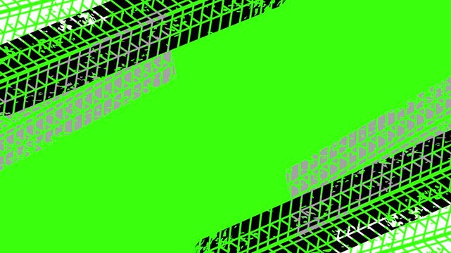 2D animation of car tyre track template with green screen. Template for promotional videos, intros with custom text space. Easily remove green background. Royalty free. 4k animation
