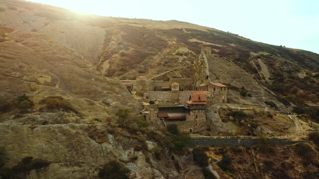 Aerial View of David Gareja Monastery Complex in Beautiful Sunshine