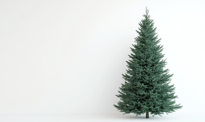 A Christmas tree is standing in front of a white background