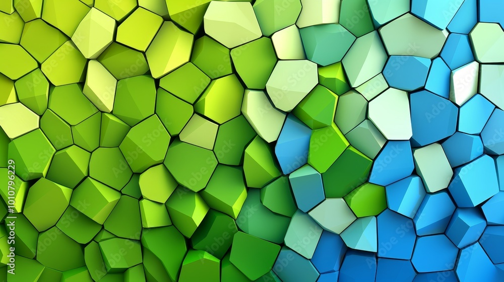 Poster abstract green and blue mosaic background with 3d effect.