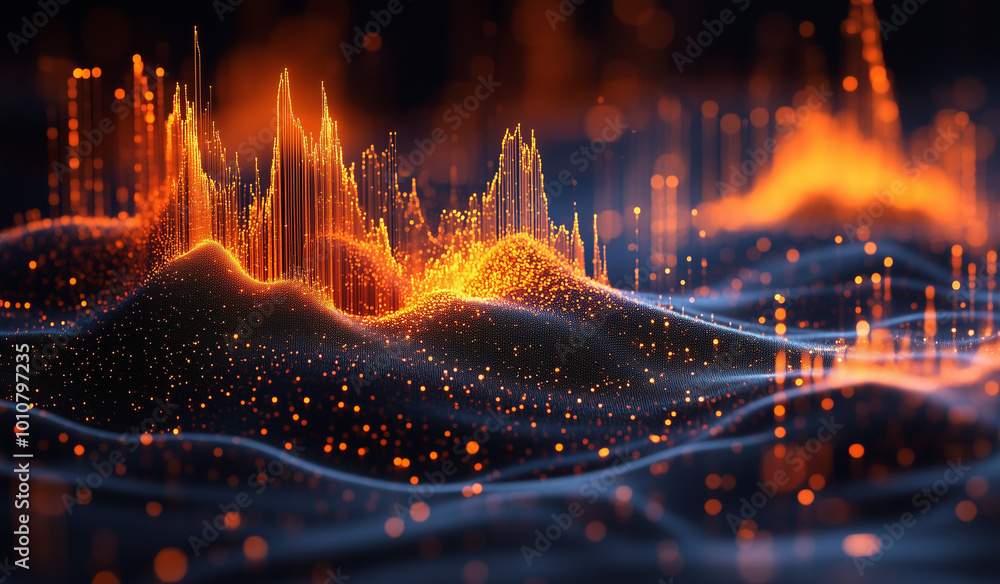 Poster abstract data wave background with glowing peaks and valleys