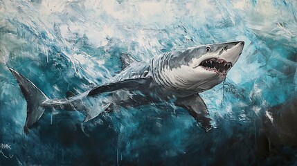 Fototapeta premium Great White Shark Painting: A Majestic Predator in the Ocean