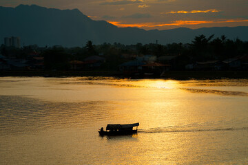 river, sunset, kuching, borneo, asia, water, evening, malaysia, travelSunset view from Kuching city waterfront, Borneo, Malaysia