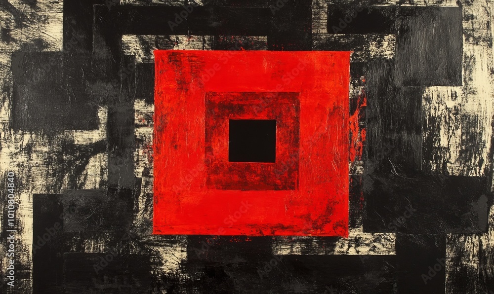 Poster a black and red abstract design with a red square in the middle