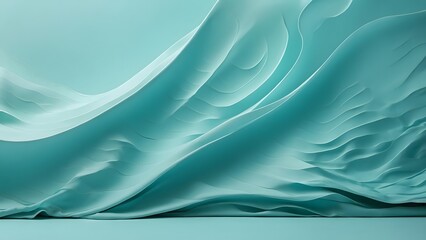 Fototapeta premium Soft Teal Fabric Waves Elegantly Flowing Across a Textured Surface in an Artistic Display