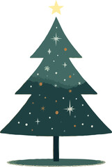 Minimalist Christmas tree with decorations and a Christmas star at the top. Minimalist illustration of a Christmas tree