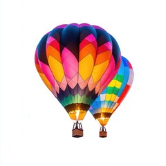 Fototapeta premium Two vibrant hot air balloons in flight against a white isolated background.