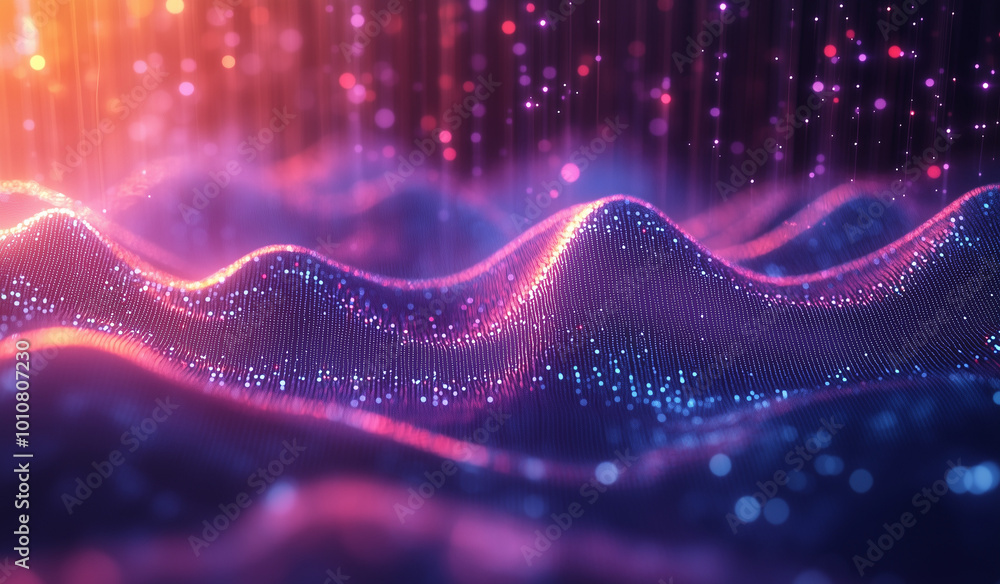 Poster colorful abstract wave patterns illuminated by twinkling lights
