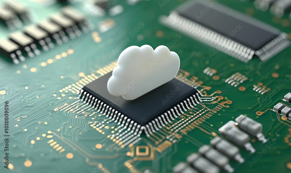 Poster a computer chip with a cloud on it